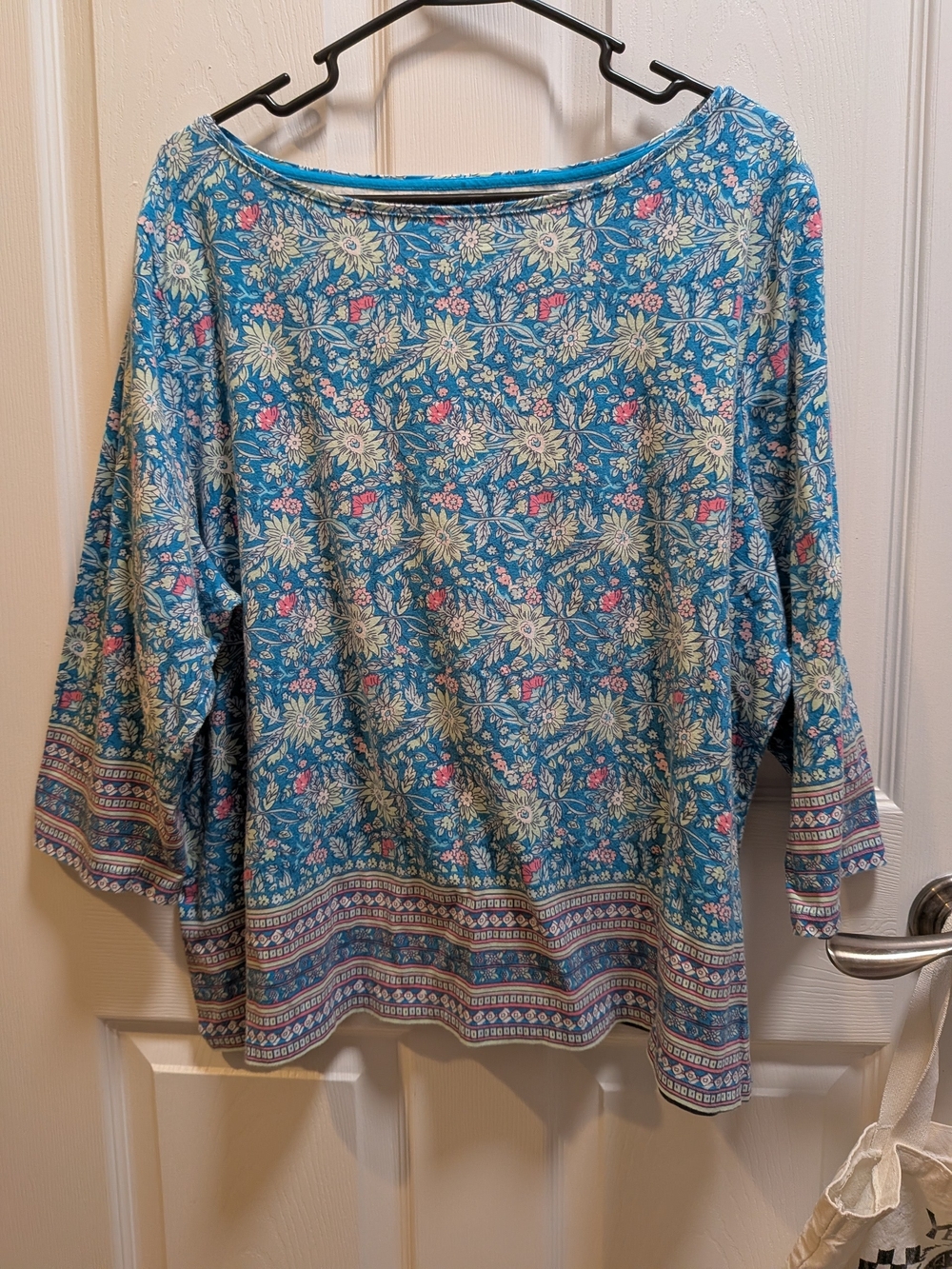 Talbots Teal Floral Boatneck Tunic with Pink & Cream Accents 3/4 Sleeve Size 3X - Picture 1 of 3